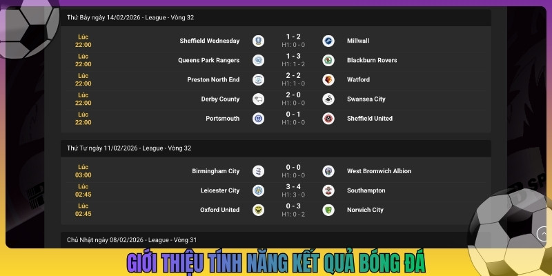 Giới thiệu tính năng kết quả bóng đá